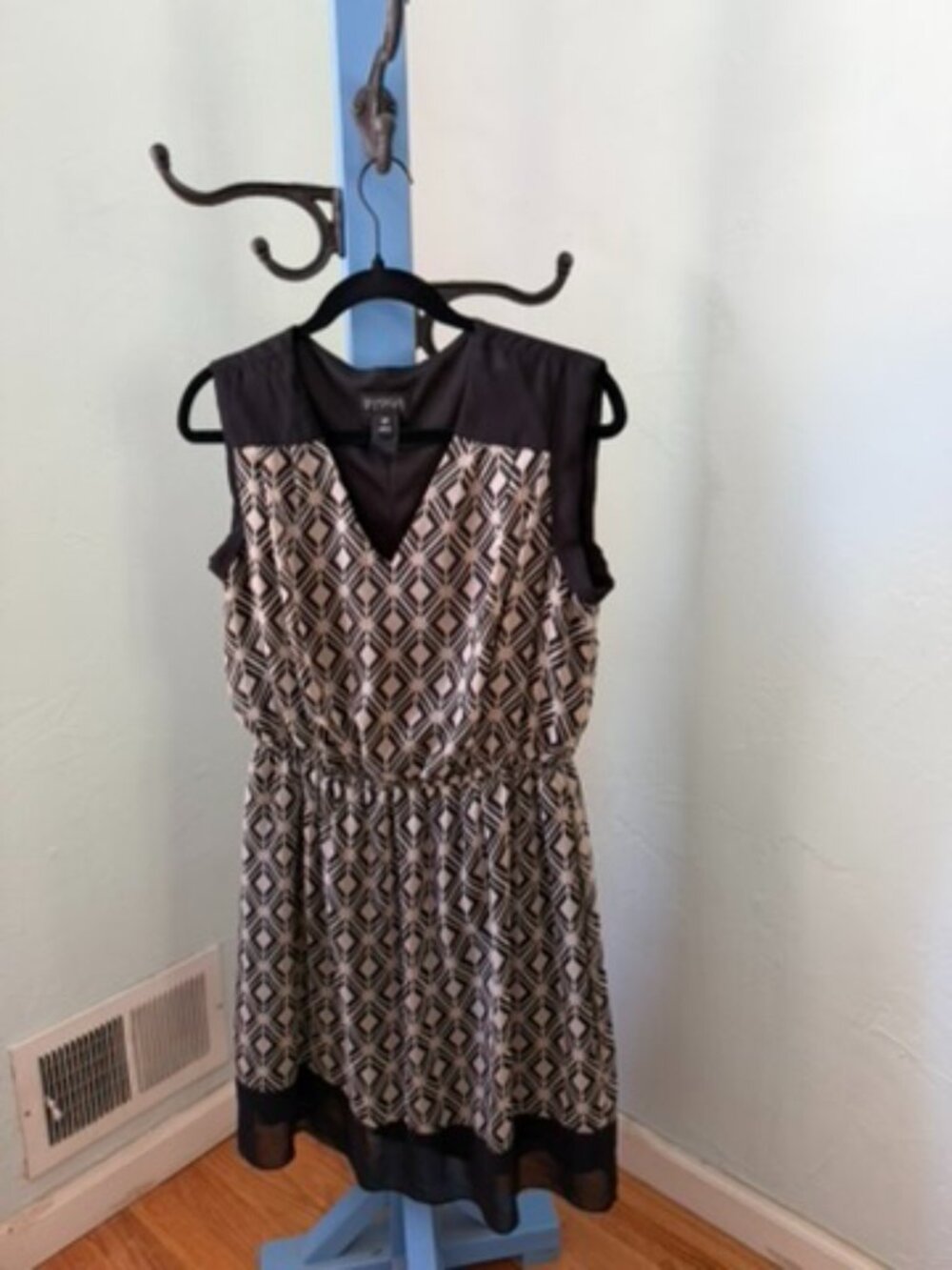 En Focus Petite Black Tan Geometric Print Cap Sleeve Dress Size 12P